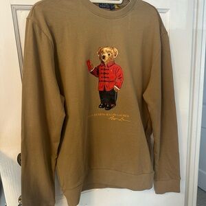 Ralph Lauren Khaki Crewneck Sweater with Red Bear Graphic